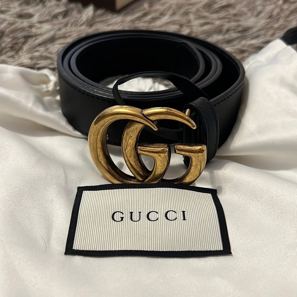 Leather belt with Double G buckle belt - black, size 90